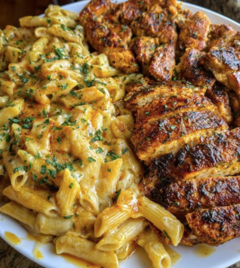 Cheesy Alfredo Garlic Butter Chicken with Penne Pasta